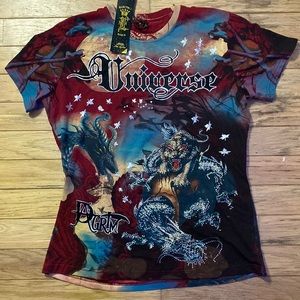 NWT Electric Shock Rhinestone Dragon Panther Graphic T-shirt